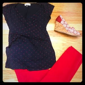 Navy blue and red Polka dot nursing top